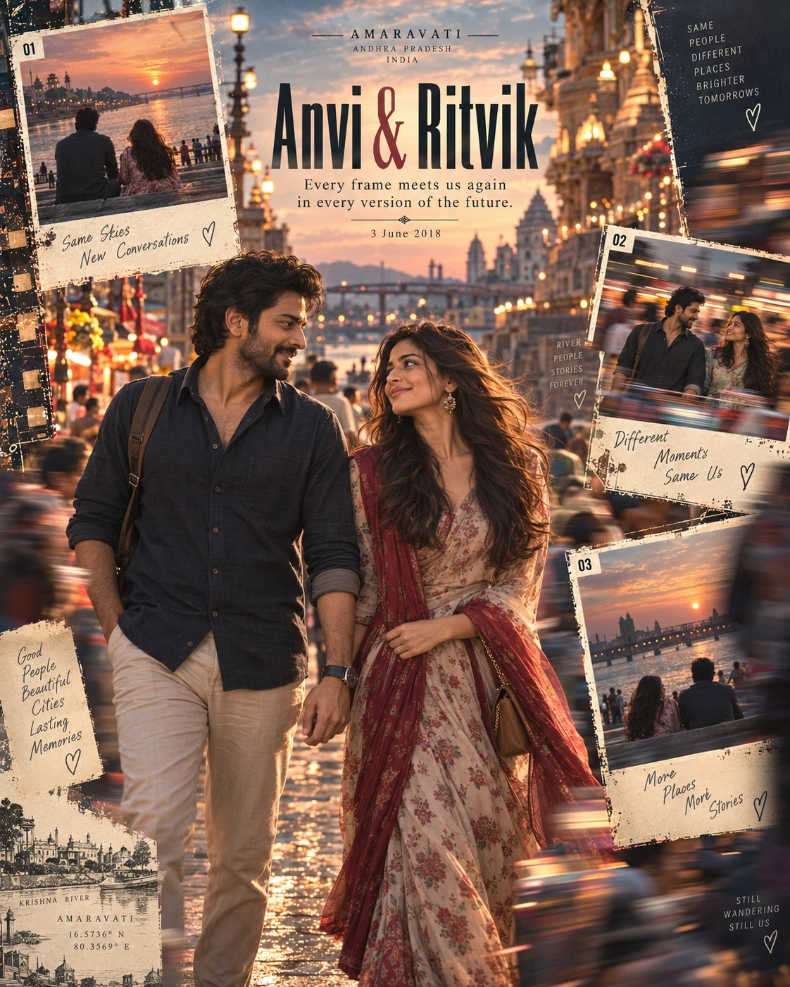 Amaravati Motion Slices Memory Collage — Anniversary AI poster reference