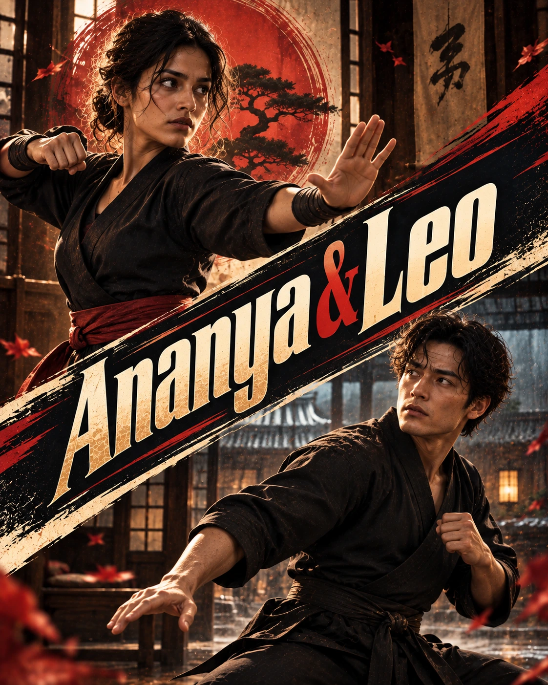 Ananya & Leo — Martial Arts Diagonal Energy Instagram Poster — Instagram Posts AI poster reference