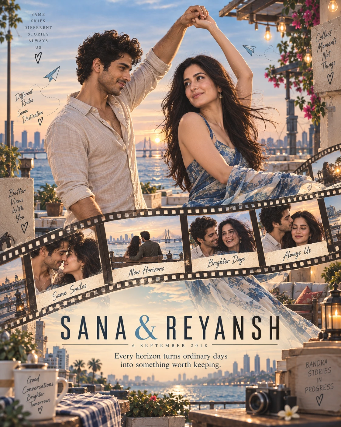 Bandra Terrace Filmstrip Dance Landscape Love — Anniversary AI poster reference