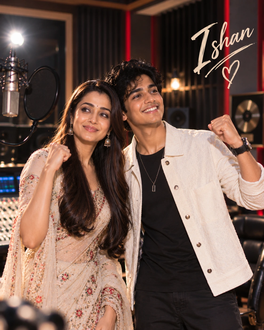 Ishan with Trisha Krishnan — Direct-Flash Celebrity Snapshot Dream Poster — Instagram Posts AI poster reference
