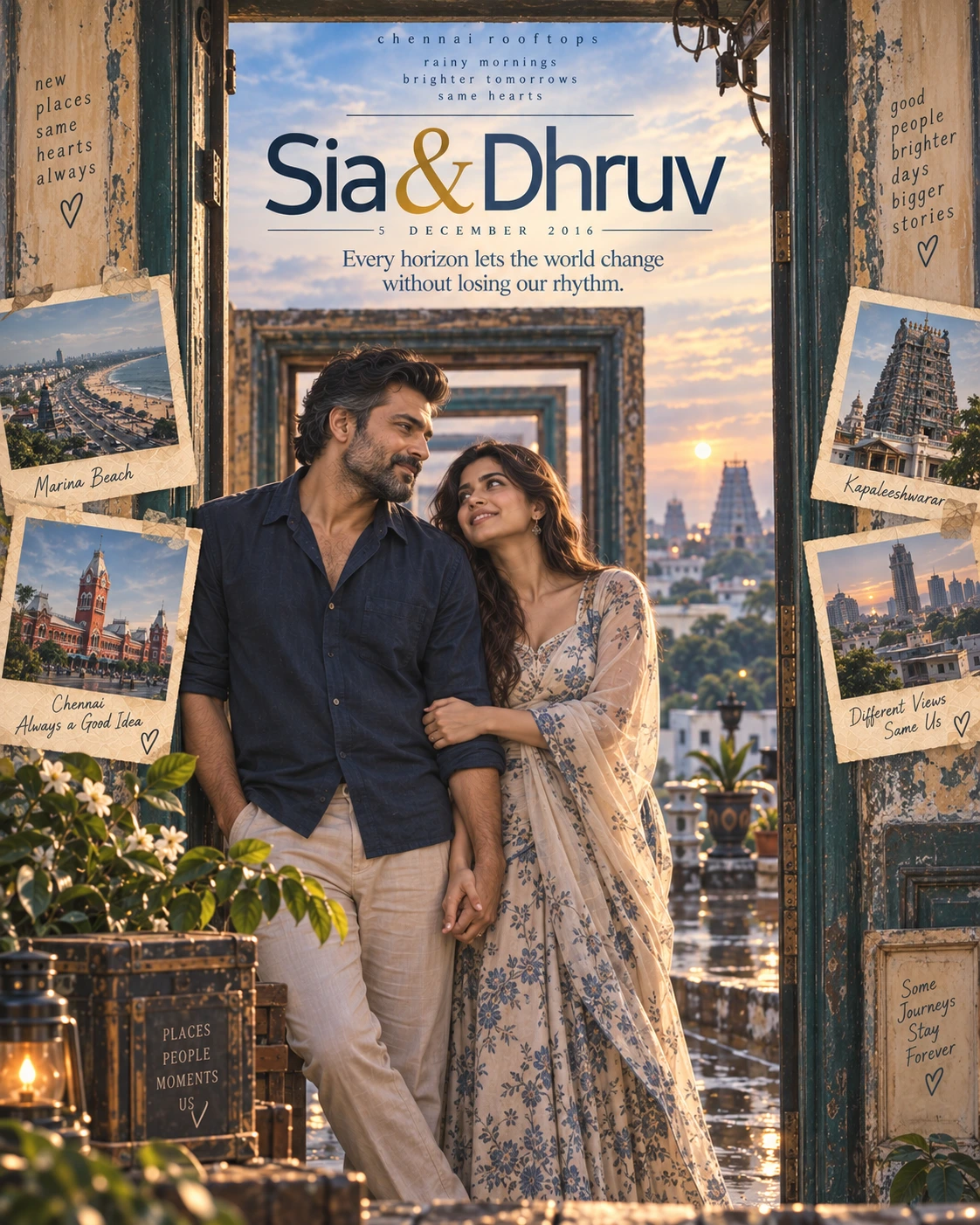 Chennai Rooftop Nested Doorway Landscape Love — Anniversary AI poster reference