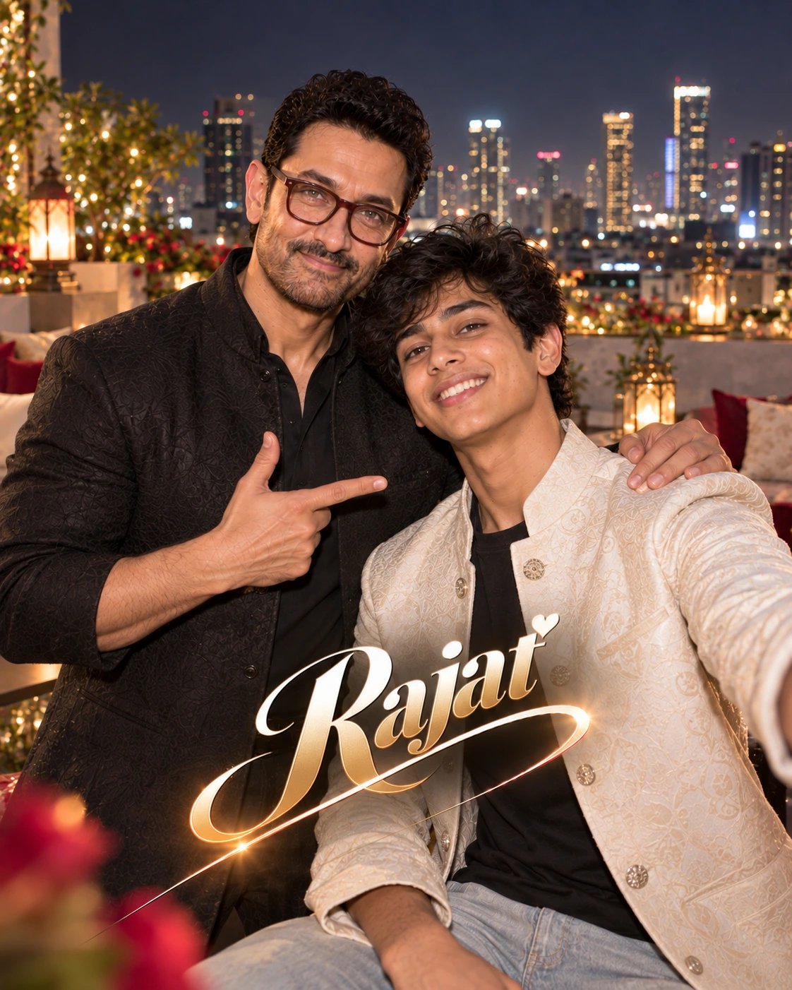 Rajat with Aamir Khan — Direct-Flash Celebrity Snapshot Dream Poster — Instagram Posts AI poster reference
