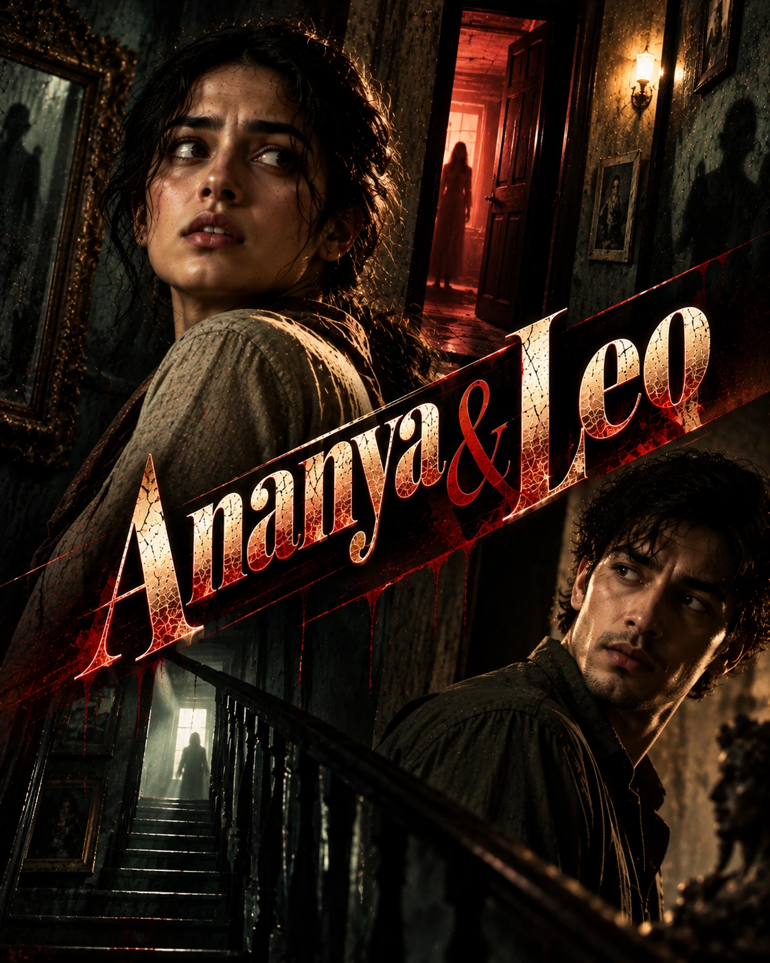 Ananya & Leo — Psychological Horror Diagonal Energy Instagram Poster — Instagram Posts AI poster reference