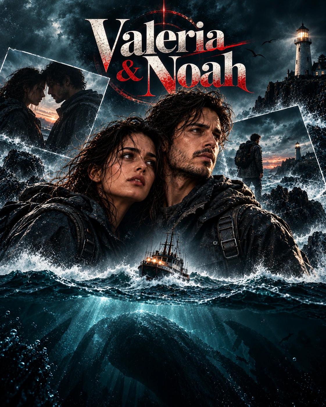 Valeria & Noah — Ocean Thriller Layered Memory Instagram Poster — Instagram Posts AI poster reference