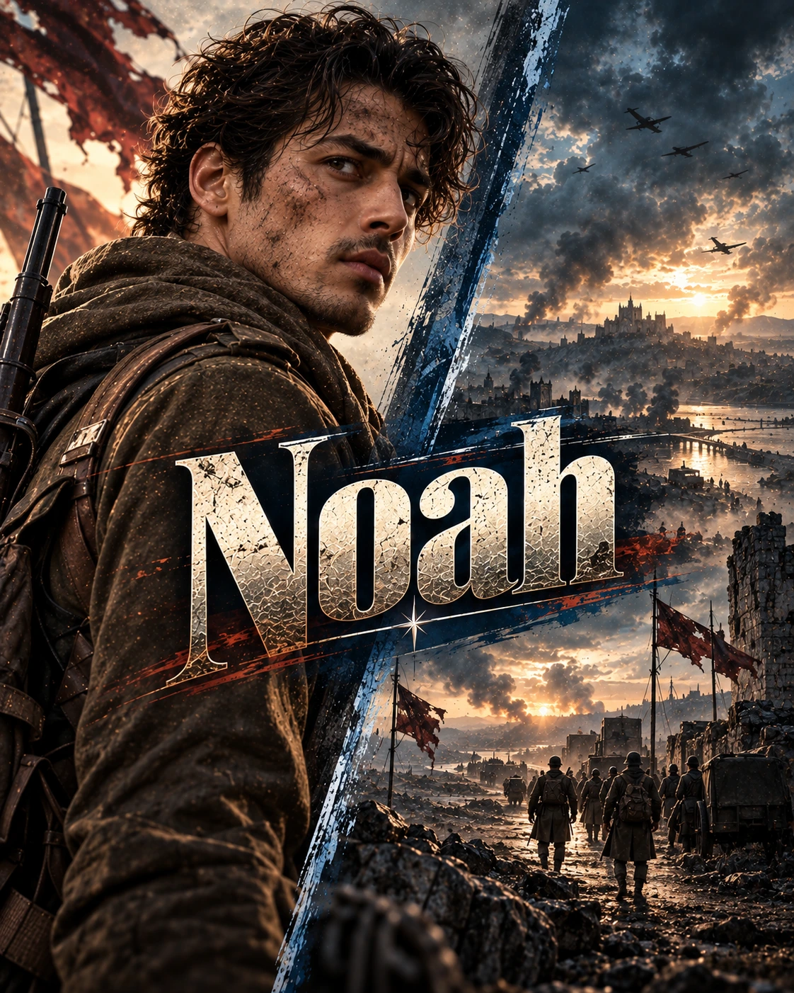 Noah — War Epic Split Character Instagram Poster — Instagram Posts AI poster reference