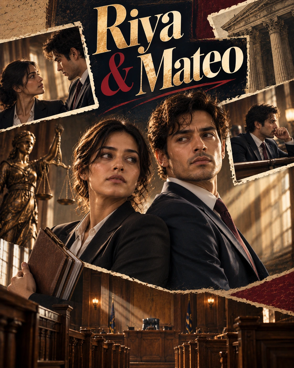 Riya & Mateo — Courtroom Drama Layered Memory Instagram Poster — Instagram Posts AI poster reference