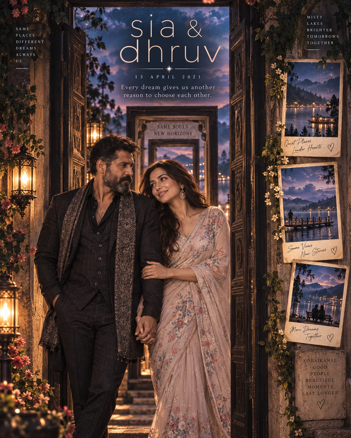 Kodaikanal Nested Doorway Dreamscape Couple — Engagement AI poster reference