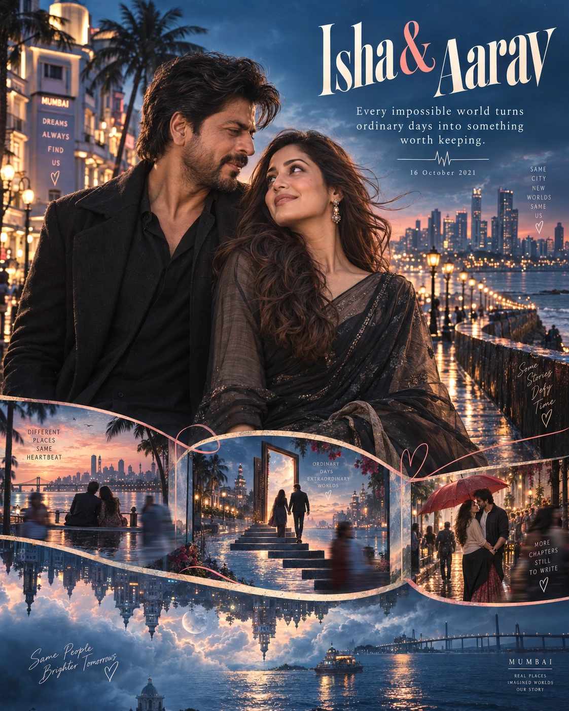 Mumbai Deco Memory Ribbon Surreal Romance — Engagement AI poster reference