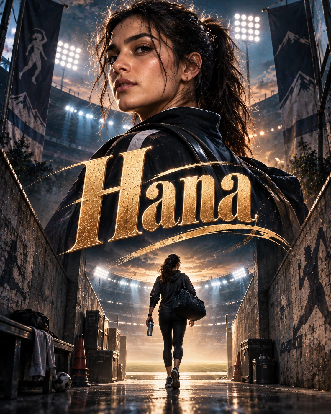 Hana — Sports Drama Towering Portrait Instagram Poster — Instagram Posts AI poster reference