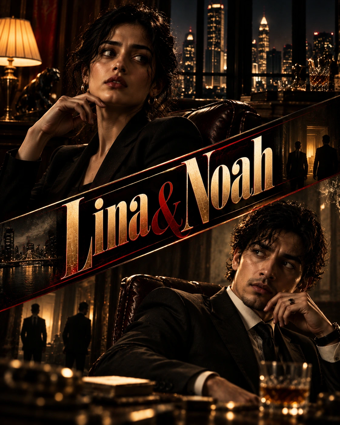 Lina & Noah — Crime Saga Diagonal Energy Instagram Poster — Instagram Posts AI poster reference