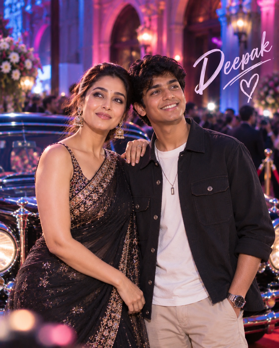 Deepak with Nayanthara — Neon Night Energy Dream Poster — Instagram Posts AI poster reference