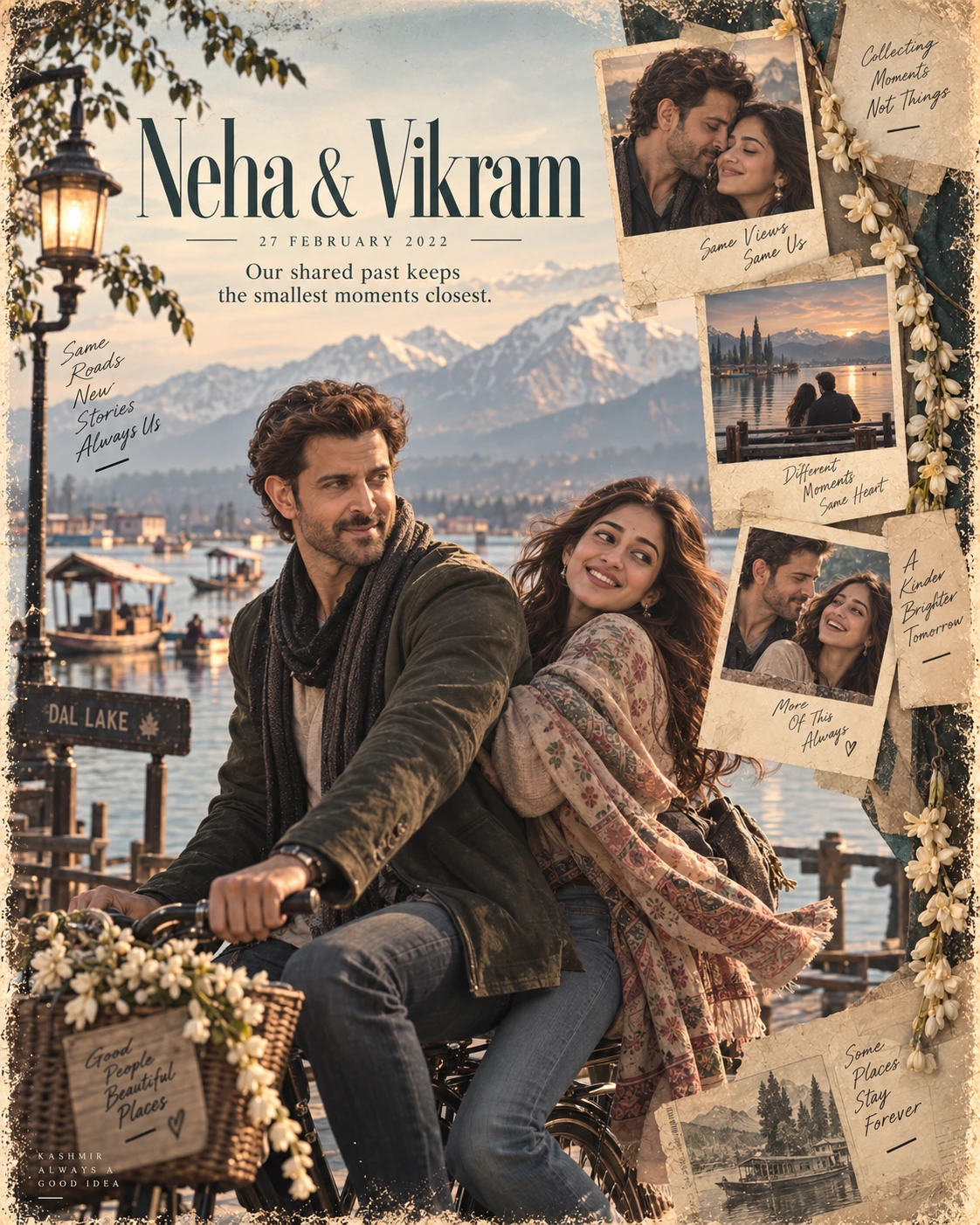 Kashmir Lake Polaroid Trail Nostalgic Romance — Anniversary AI poster reference