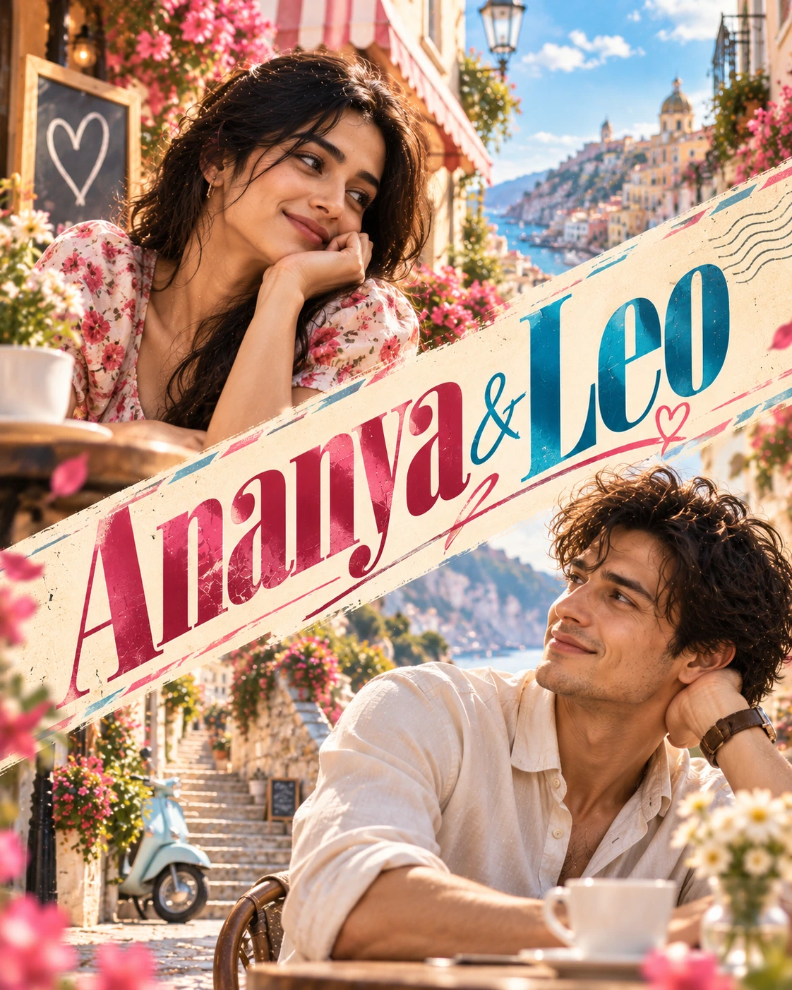 Ananya & Leo — Romantic Comedy Diagonal Energy Instagram Poster — Instagram Posts AI poster reference