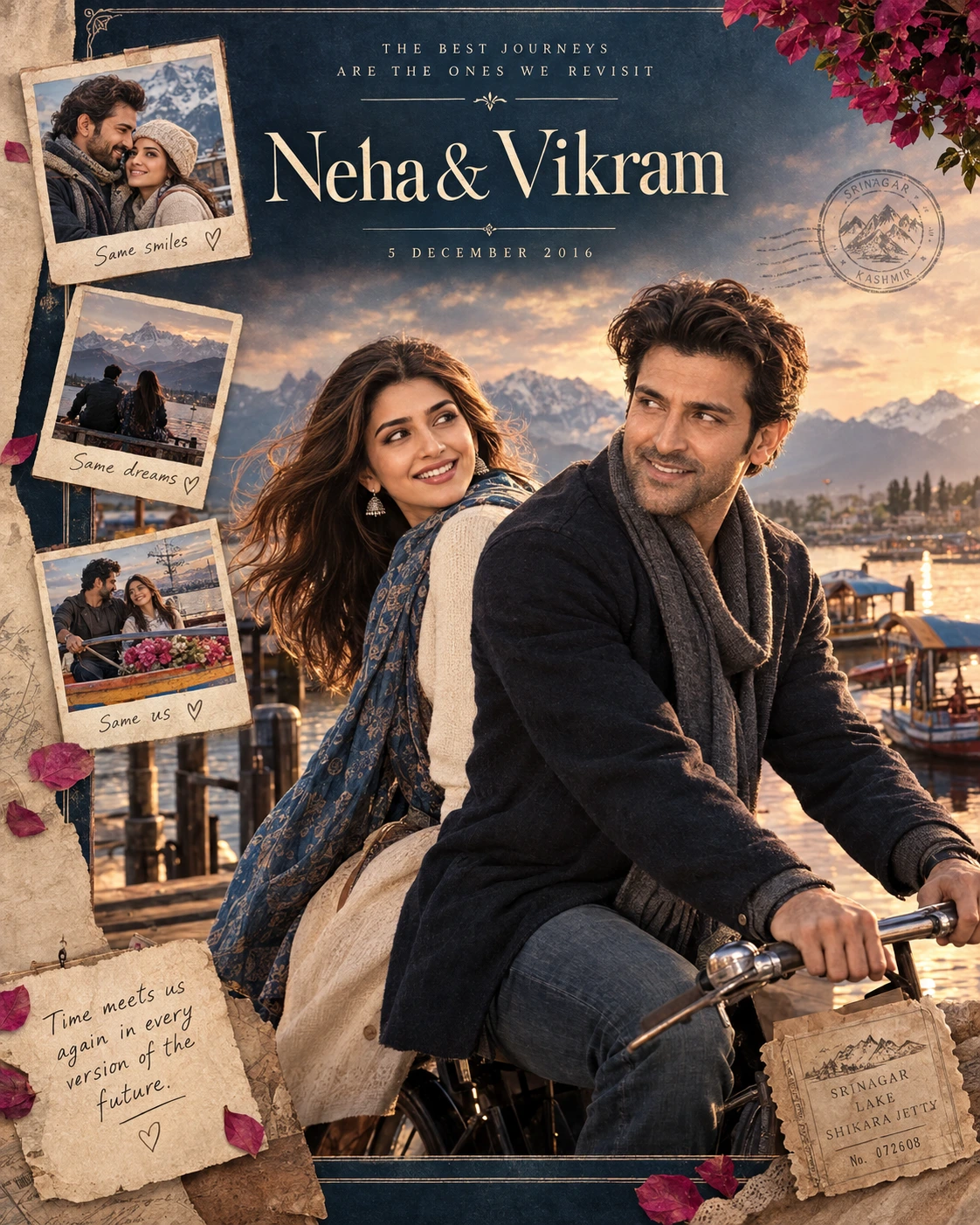 Kashmir Lake Polaroid Trail Timeless Love — Anniversary AI poster reference