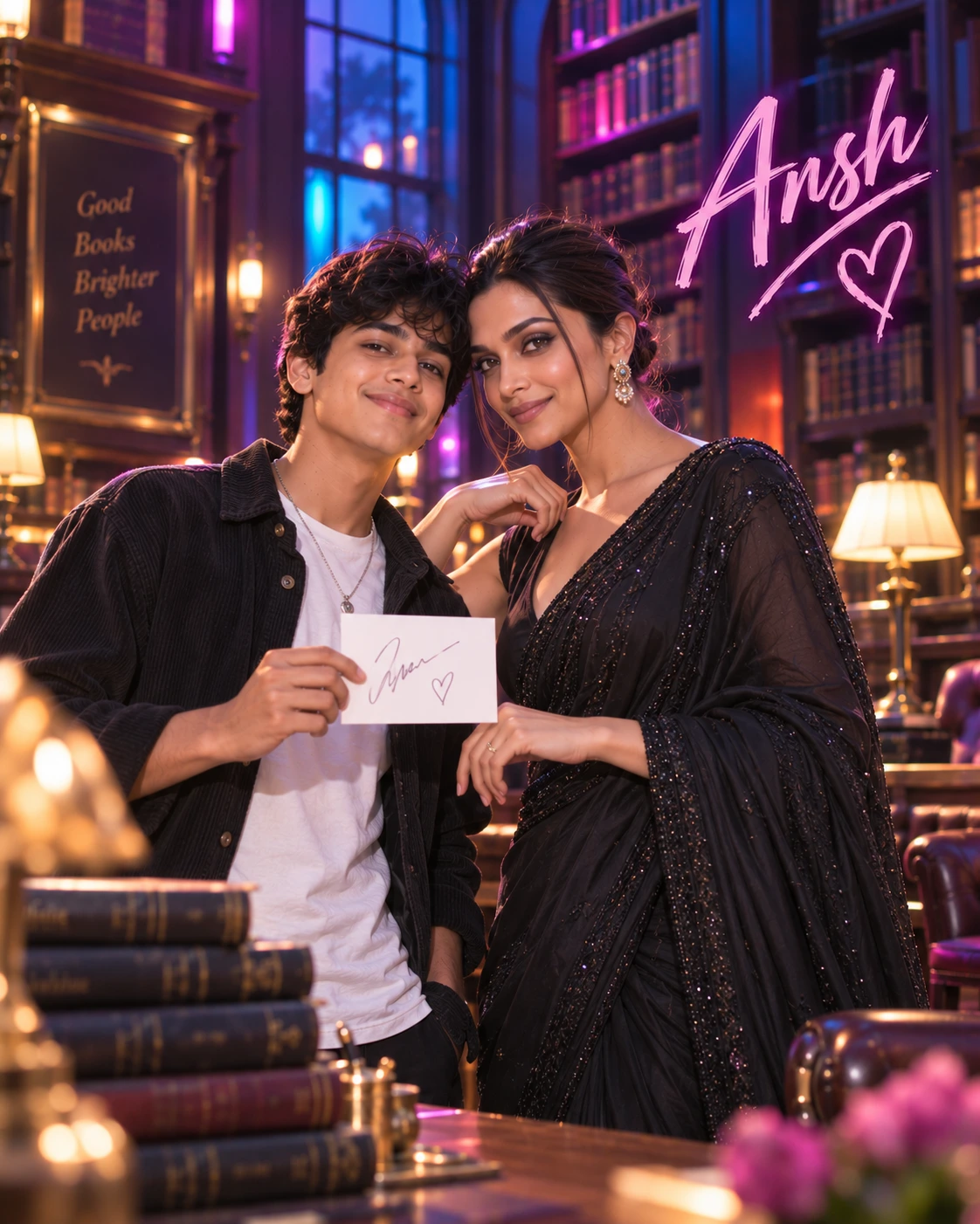 Ansh with Deepika Padukone — Neon Night Energy Dream Poster — Instagram Posts AI poster reference