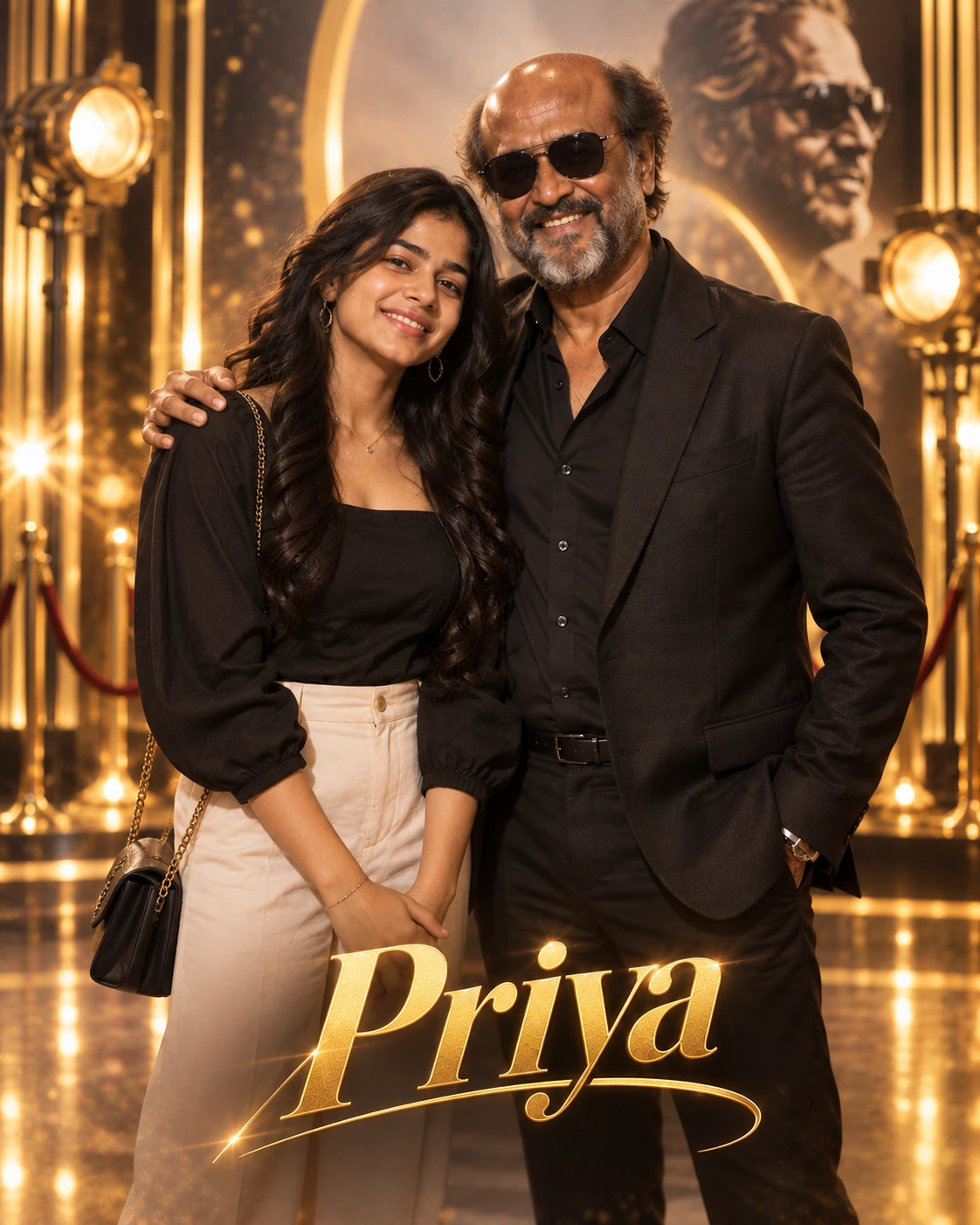 Priya with Rajinikanth — Studio Portrait Gala Dream Poster — Instagram Posts AI poster reference