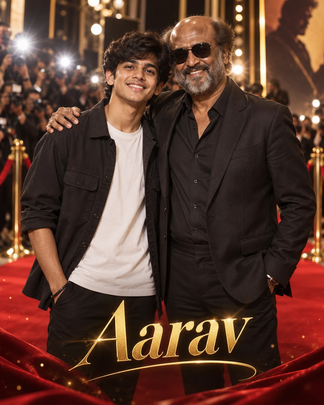 Aarav with Rajinikanth — Red Carpet Spotlight Dream Poster — Instagram Posts AI poster reference