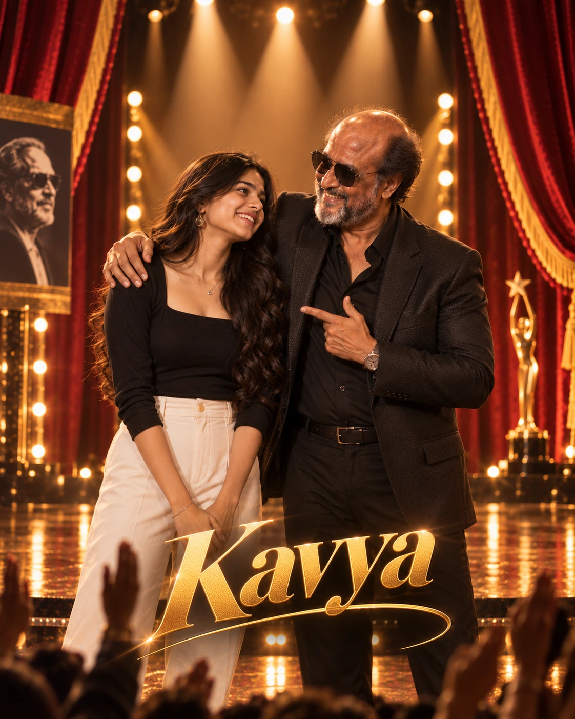 Kavya with Rajinikanth — Theatre Stage Glow Dream Poster — Instagram Posts AI poster reference
