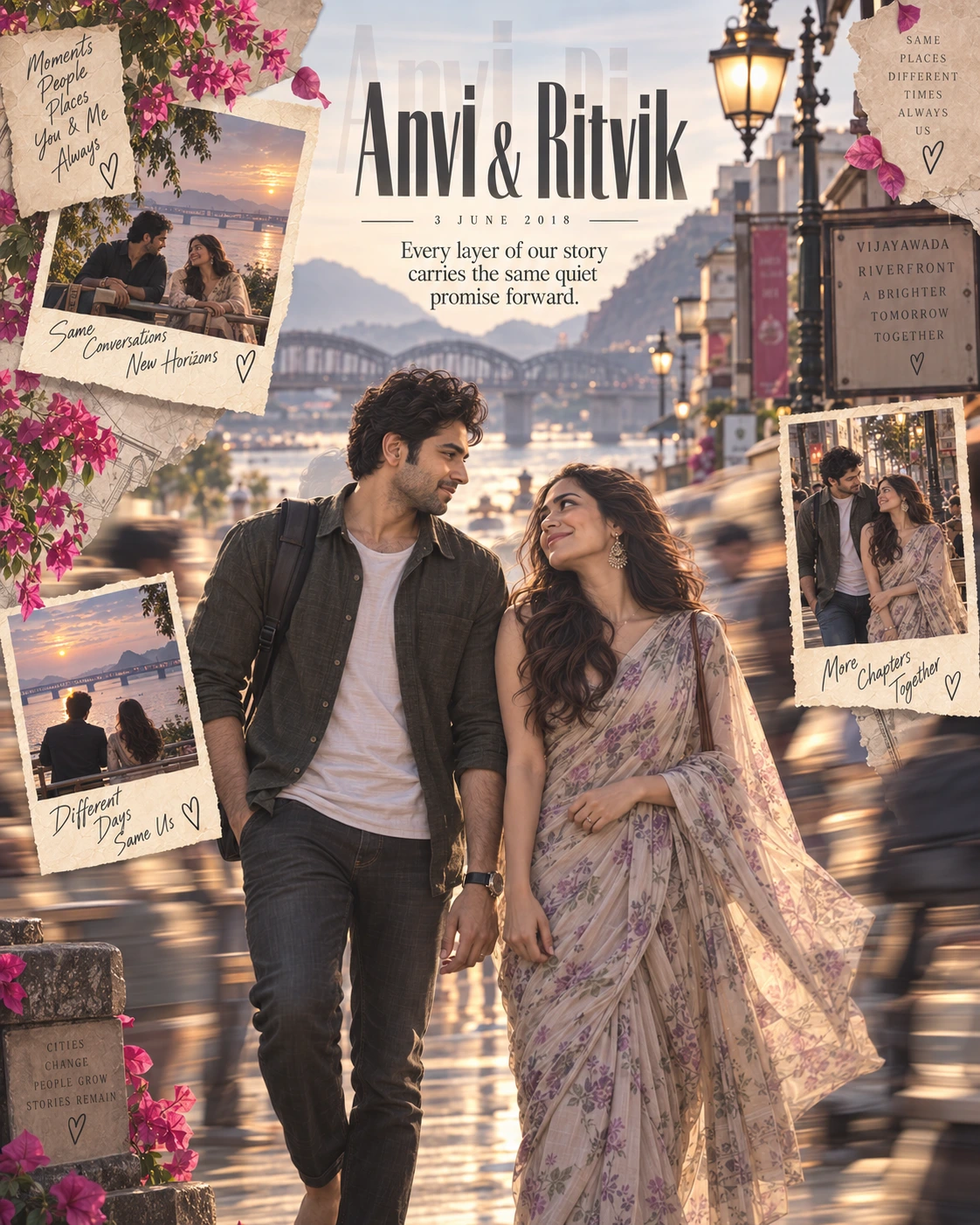 Vijayawada Motion Slices Layered Memory — Anniversary AI poster reference