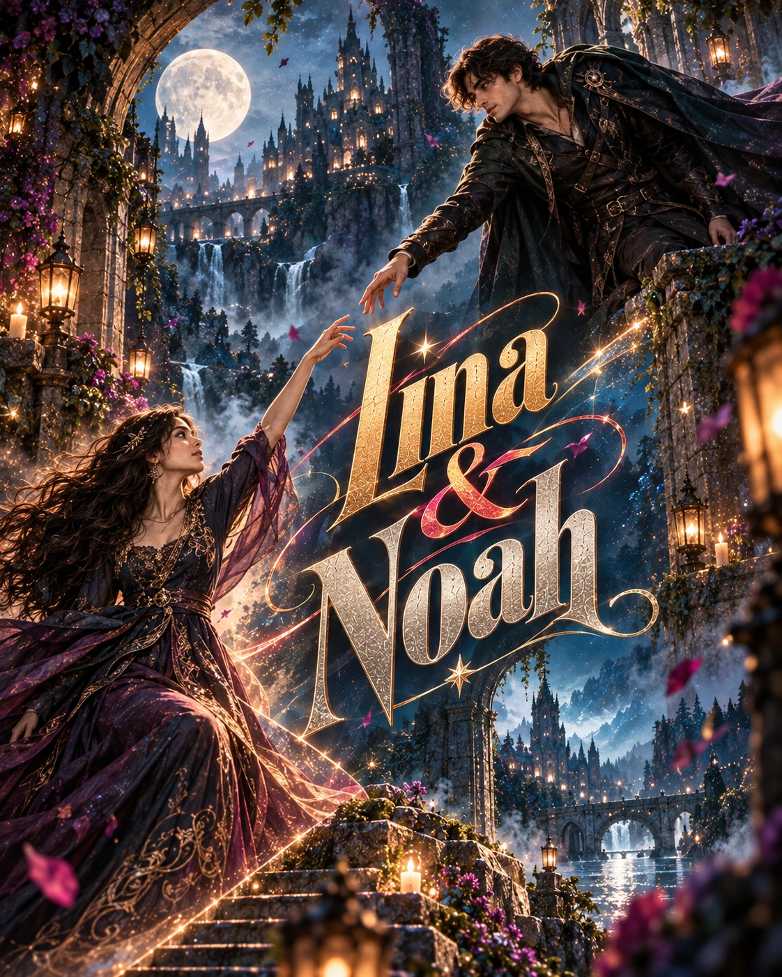 Lina & Noah — Supernatural Fantasy Diagonal Energy Instagram Poster — Instagram Posts AI poster reference