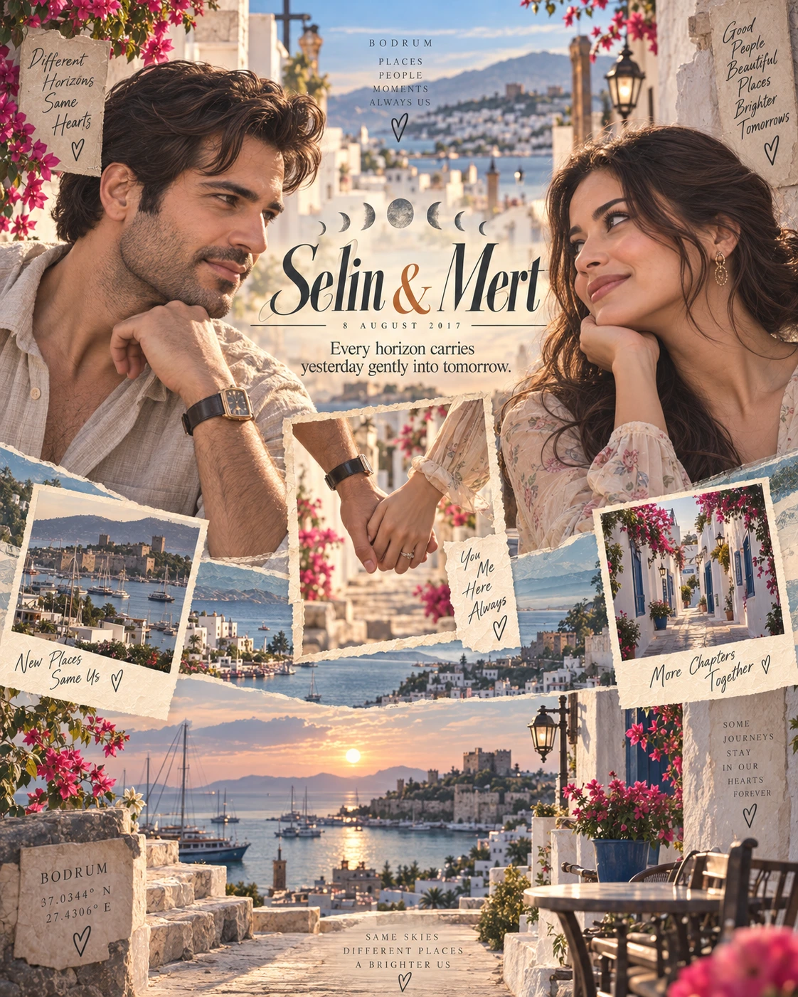 Bodrum Joined Hands Landscape Love — Anniversary AI poster reference