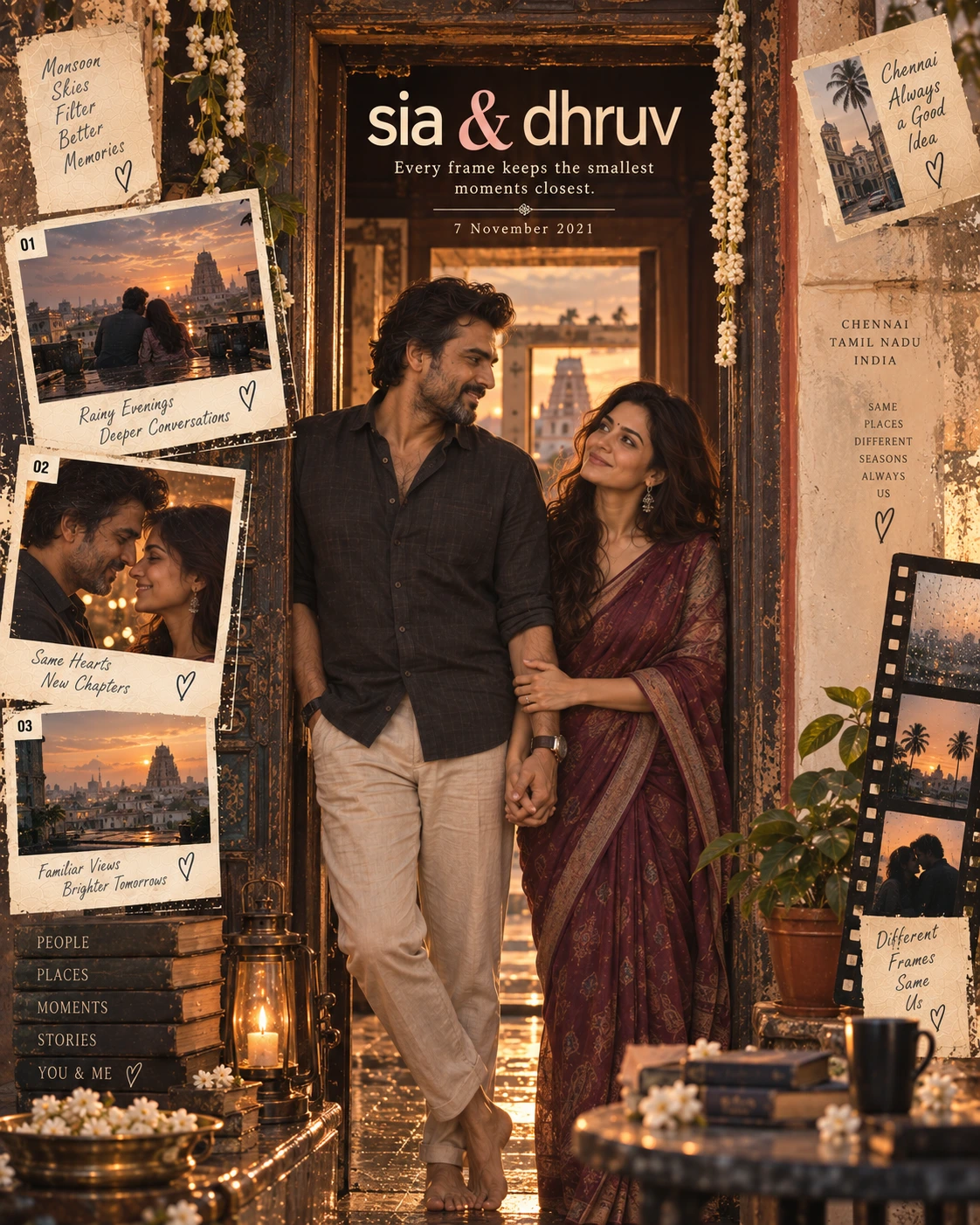 Chennai Rooftop Nested Doorway Memory Collage — Anniversary AI poster reference