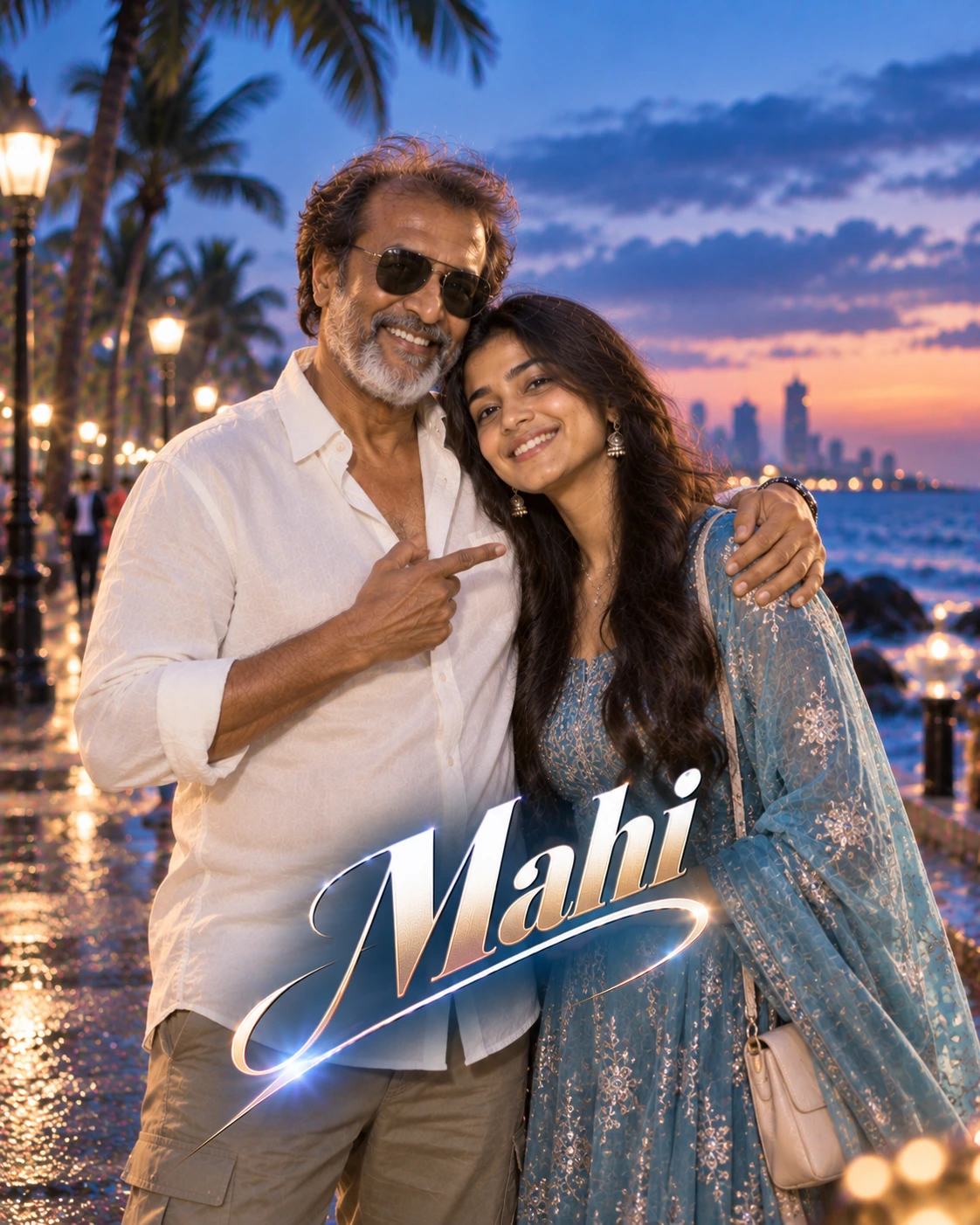 Mahi with Rajinikanth — Blue-Hour Cinematic Calm Dream Poster — Instagram Posts AI poster reference