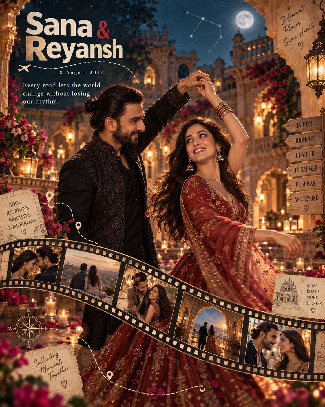 Haveli Filmstrip Dance Love Journey — Anniversary AI poster reference