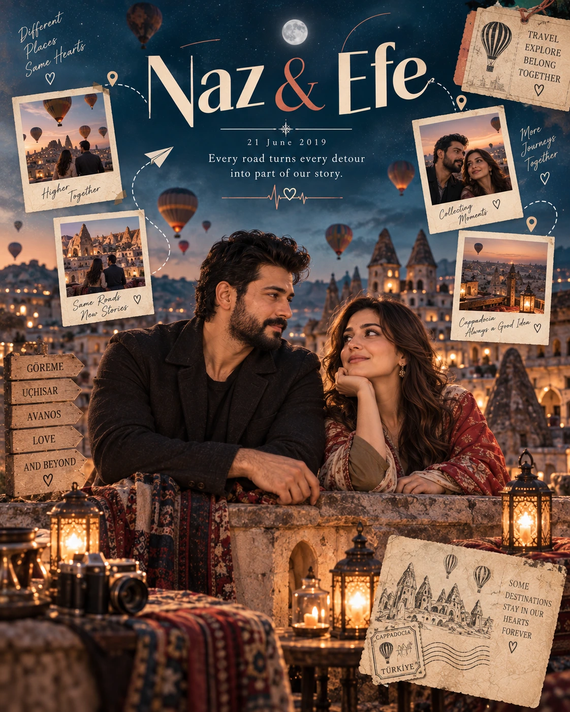Cappadocia Snapshot Constellation Love Journey — Anniversary AI poster reference