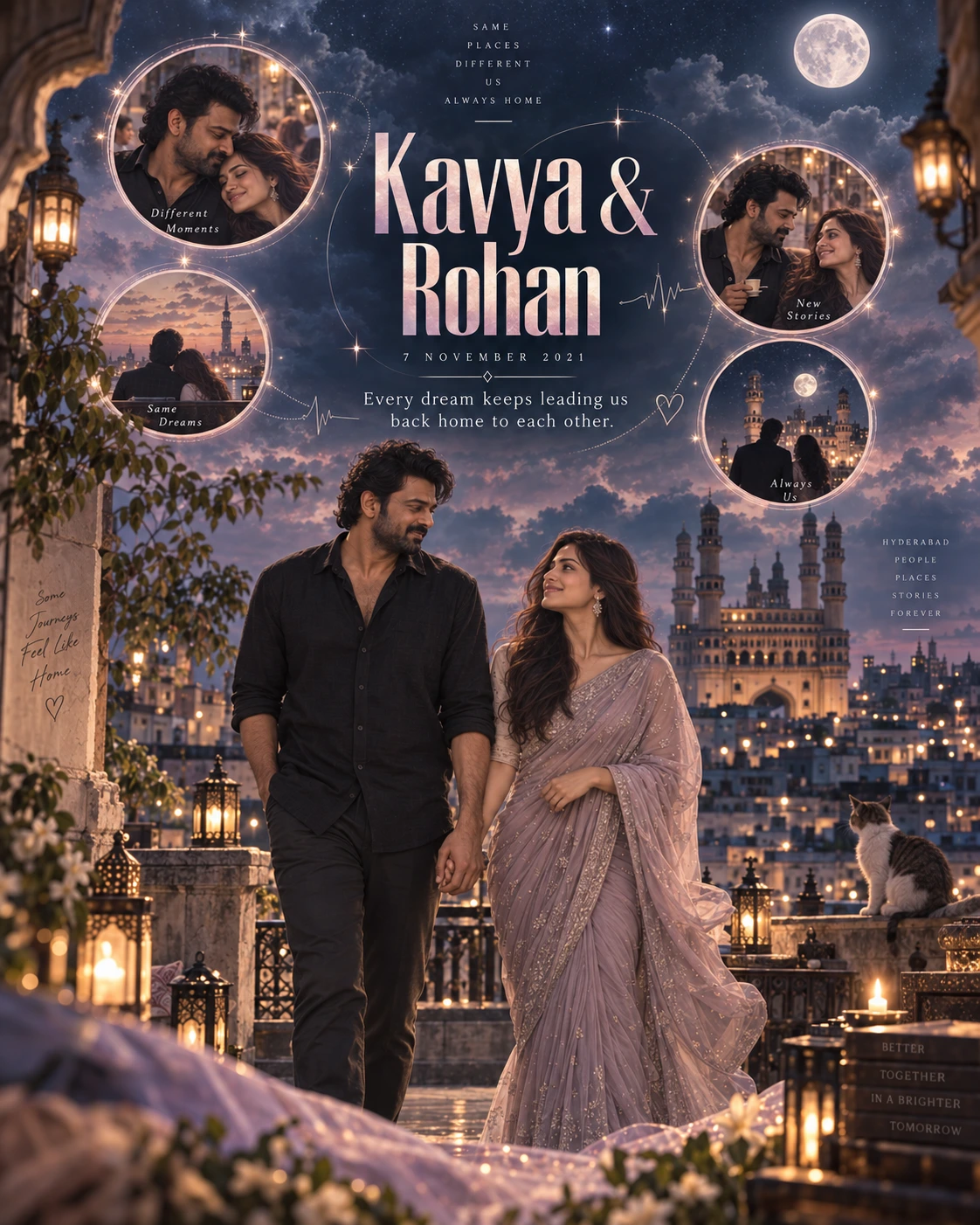 Hyderabad Terrace Flashback Orbit Dreamscape Couple — Engagement AI poster reference