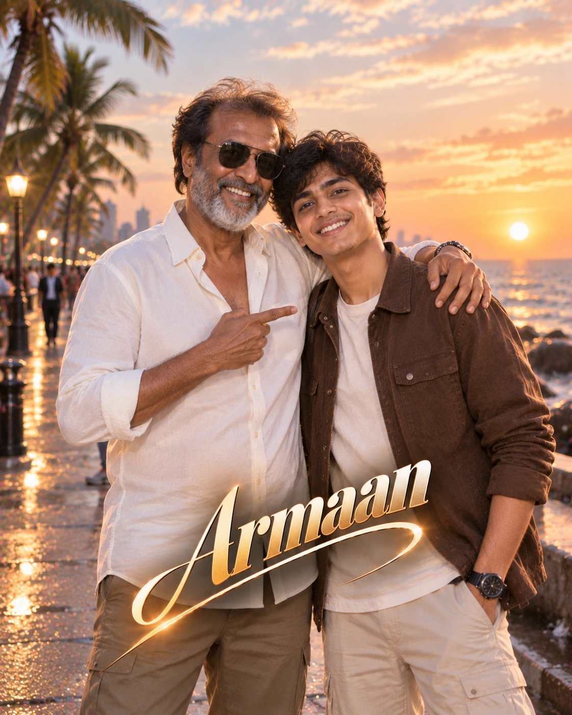 Armaan with Rajinikanth — Golden-Hour Glow Dream Poster — Instagram Posts AI poster reference