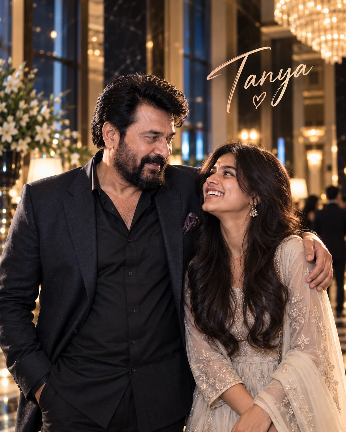 Tanya with Mammootty — Cinematic Shadow-And-Rim Contrast Dream Poster — Instagram Posts AI poster reference