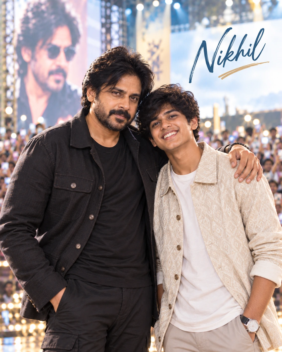 Nikhil with Pawan Kalyan — High-Key Daylight Clarity Dream Poster — Instagram Posts AI poster reference
