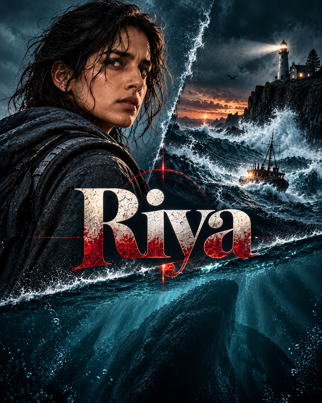 Riya — Ocean Thriller Split Character Instagram Poster — Instagram Posts AI poster reference