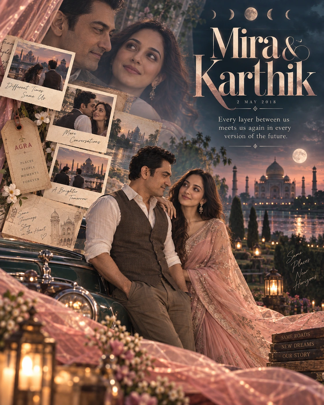 Riverside Garden Postcard Drive Layered Romance — Anniversary AI poster reference