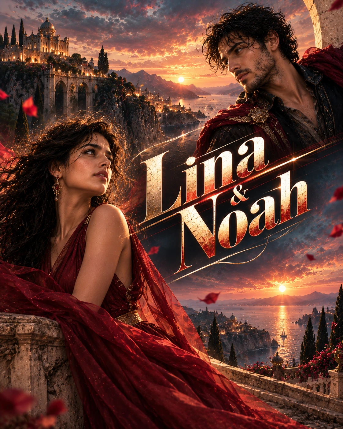 Lina & Noah — Romantic Epic Diagonal Energy Instagram Poster — Instagram Posts AI poster reference