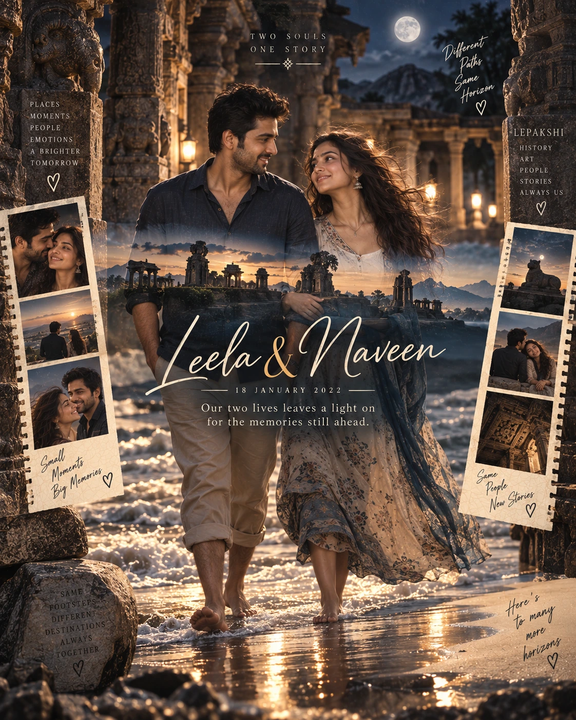 Lepakshi Double Horizon Two Souls — Wedding AI poster reference