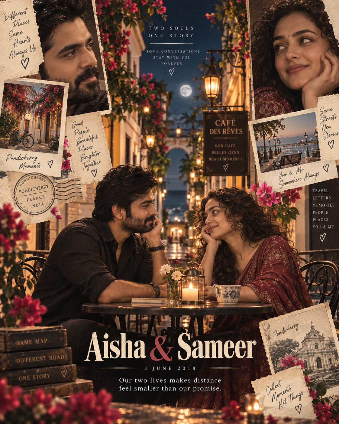 Pondicherry Letter Layers Two Souls — Wedding AI poster reference