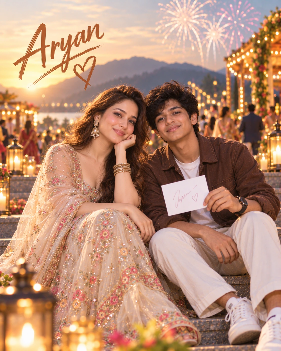 Aryan with Tamannaah Bhatia — Golden-Hour Glow Dream Poster — Instagram Posts AI poster reference