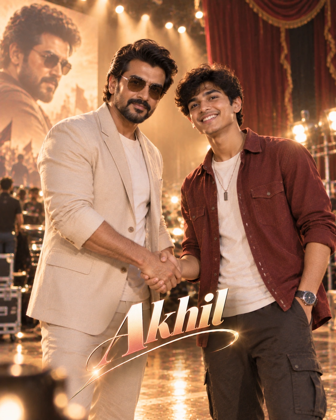 Akhil with Ram Charan — Golden-Hour Glow Dream Poster — Instagram Posts AI poster reference