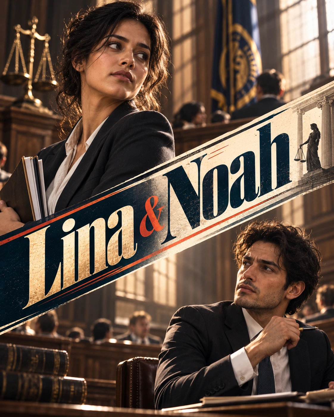 Lina & Noah — Courtroom Drama Diagonal Energy Instagram Poster — Instagram Posts AI poster reference