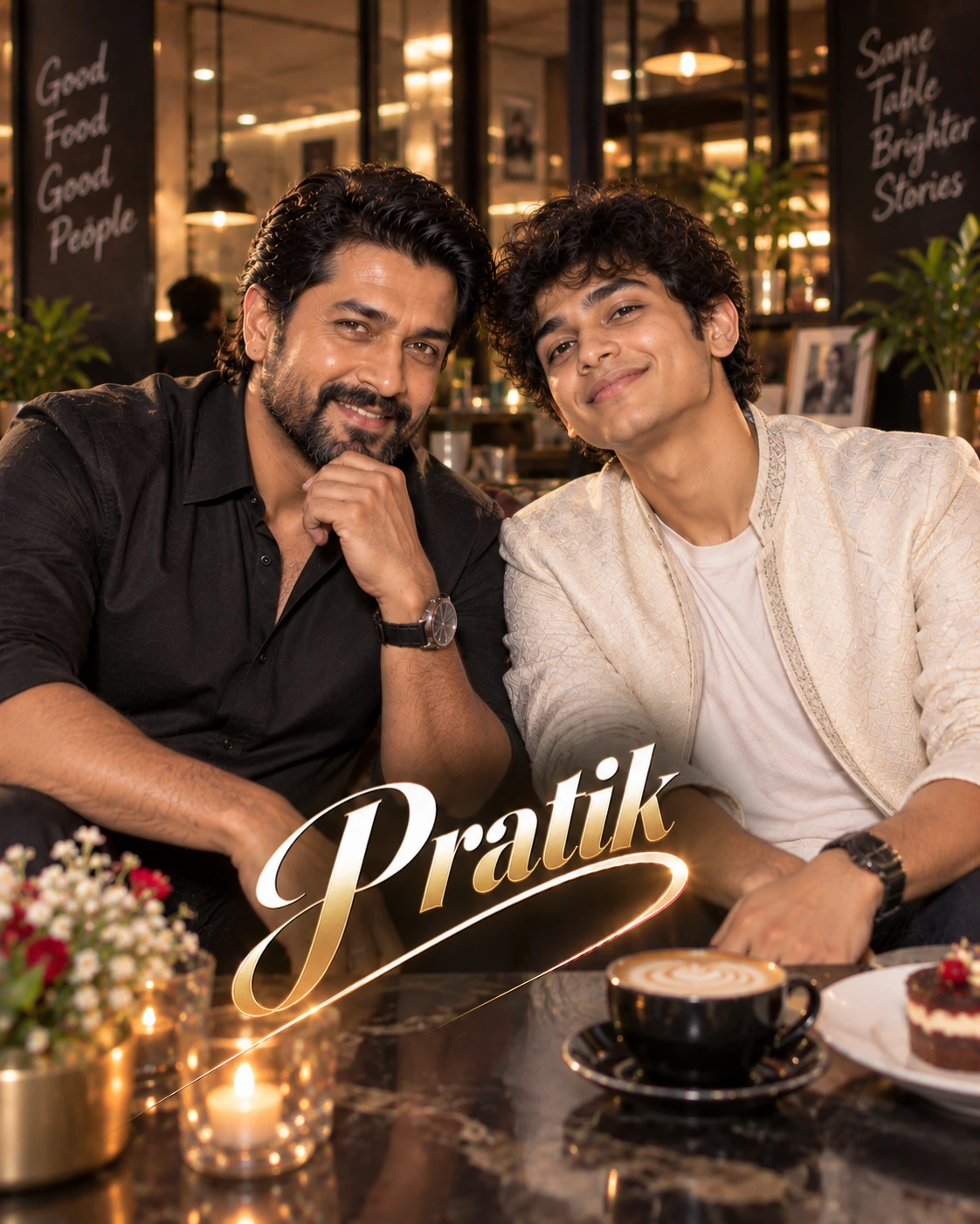 Pratik with Suriya — Direct-Flash Celebrity Snapshot Dream Poster — Instagram Posts AI poster reference