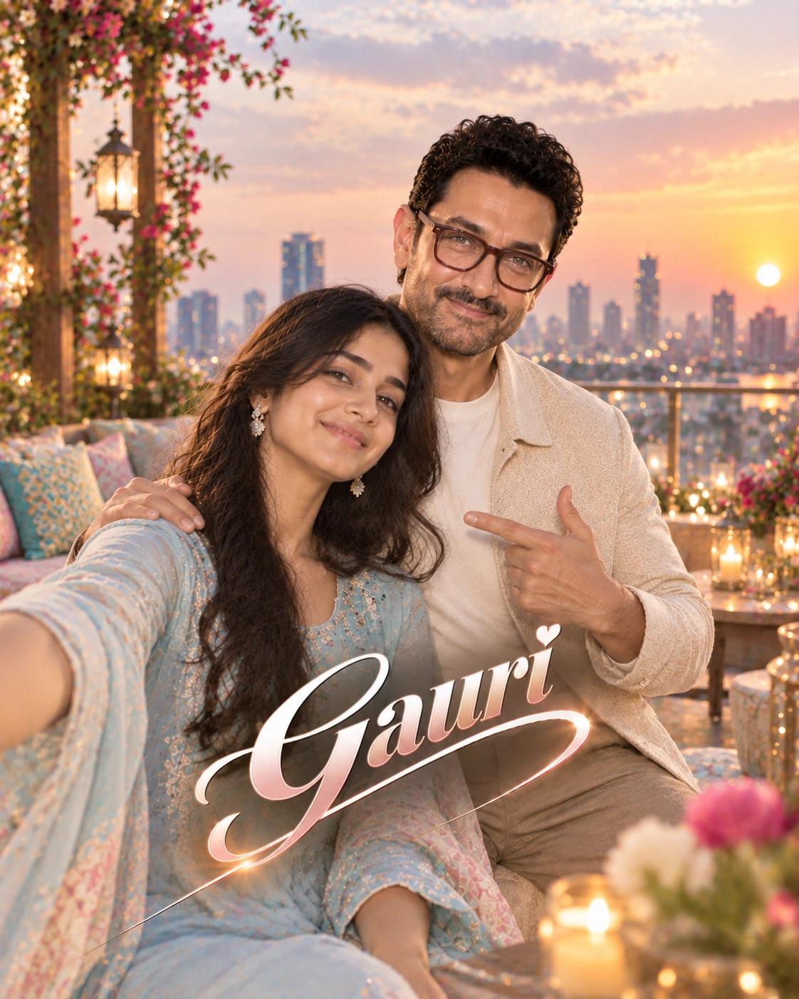 Gauri with Aamir Khan — Pastel Editorial Softness Dream Poster — Instagram Posts AI poster reference