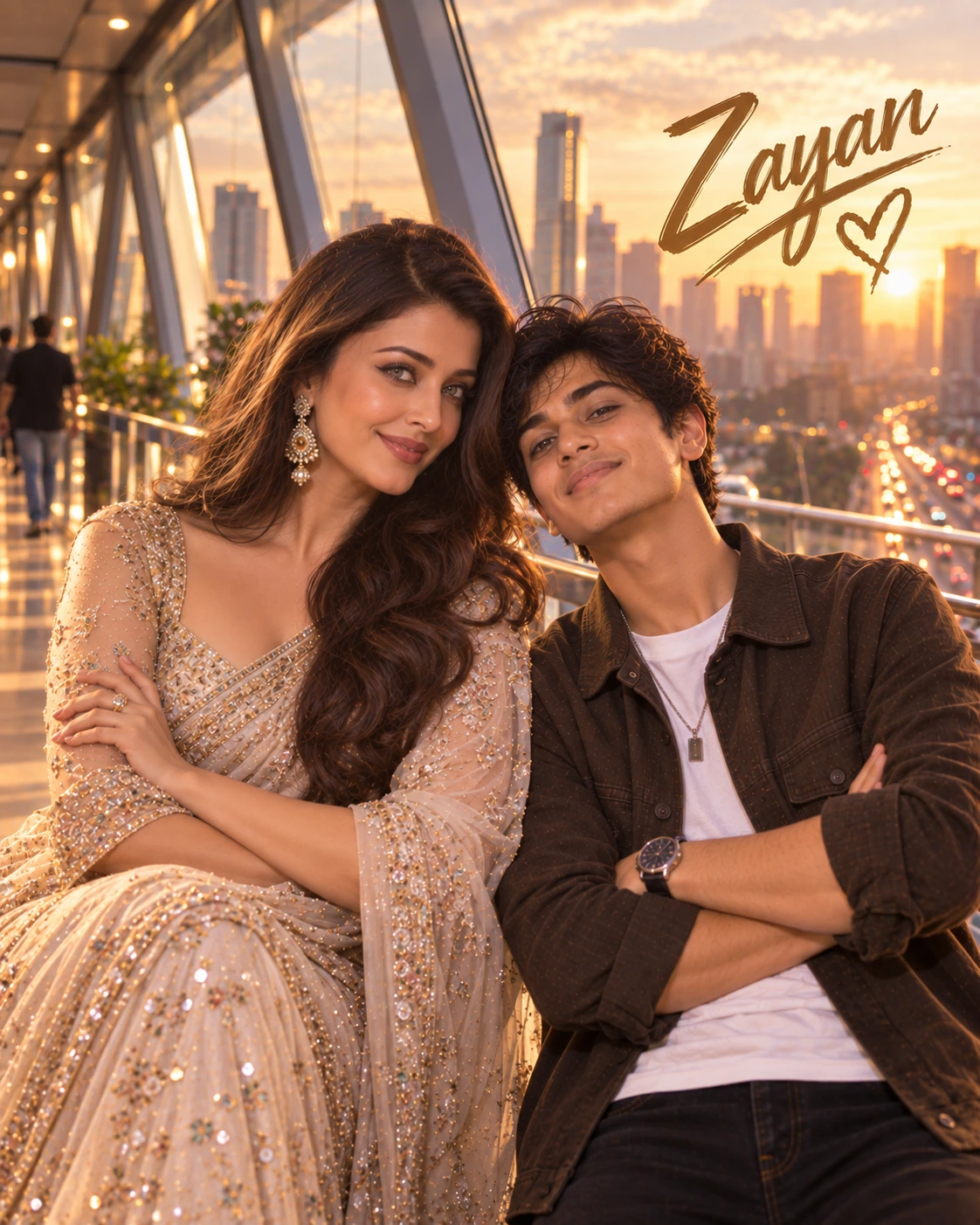 Zayan with Aishwarya Rai Bachchan — Golden-Hour Glow Dream Poster — Instagram Posts AI poster reference