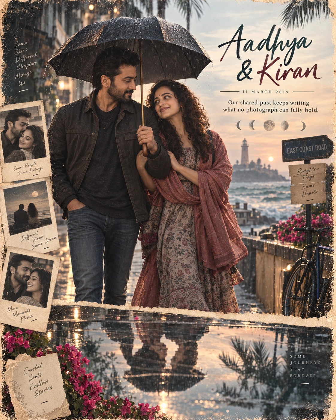 ECR Coast Rain Reflection Nostalgic Romance — Anniversary AI poster reference