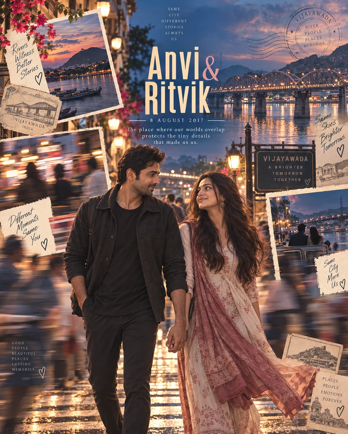 Vijayawada Motion Slices Double Exposure — Anniversary AI poster reference
