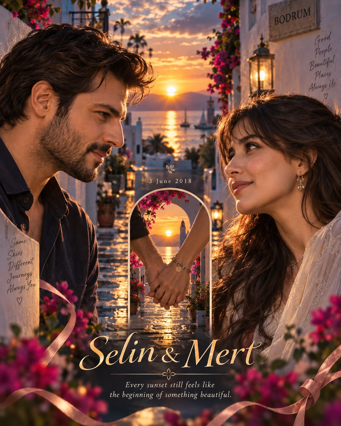 Bodrum Joined Hands Sunset Love — Engagement AI poster reference
