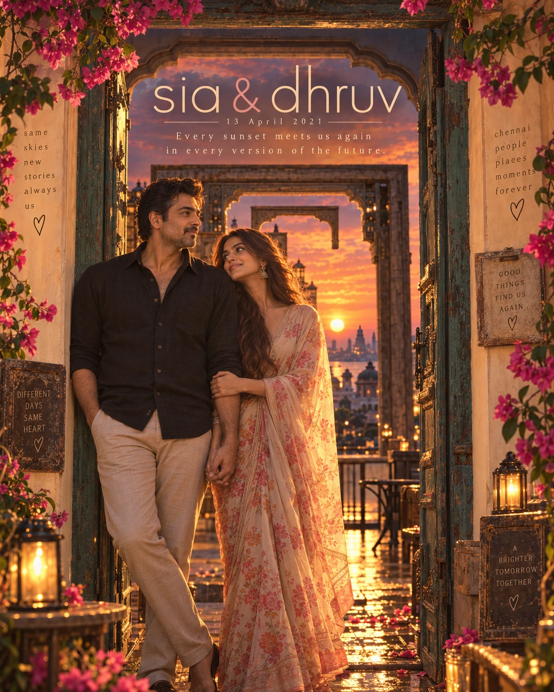 Chennai Rooftop Nested Doorway Sunset Love — Engagement AI poster reference