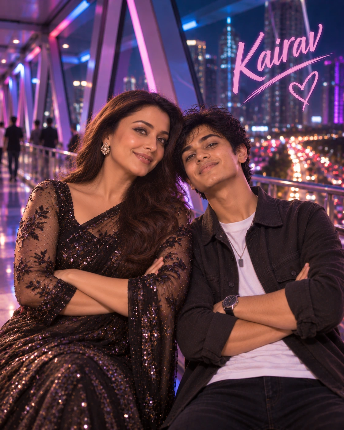 Kairav with Rani Mukerji — Neon Night Energy Dream Poster — Instagram Posts AI poster reference