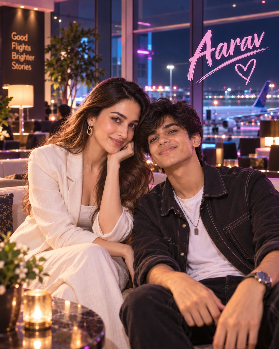 Aarav with Kiara Advani — Neon Night Energy Dream Poster — Instagram Posts AI poster reference